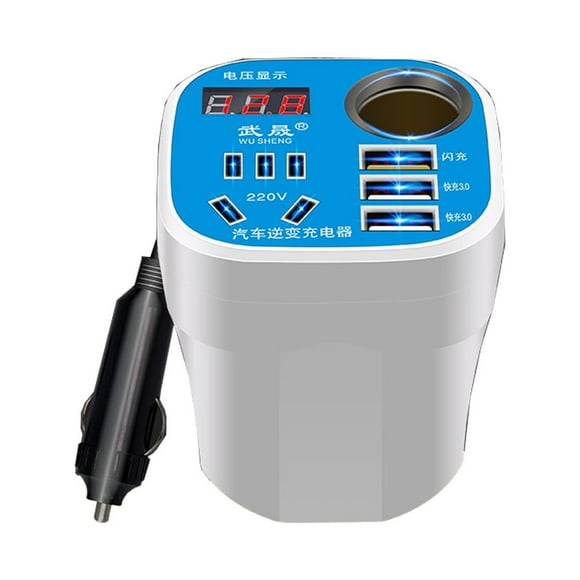 Convertidor inversor de vaso para coche, cargador QC, convertidor inversor de vaso para coche de 12 V/24 V a 220 V, enchufe multifuncional.