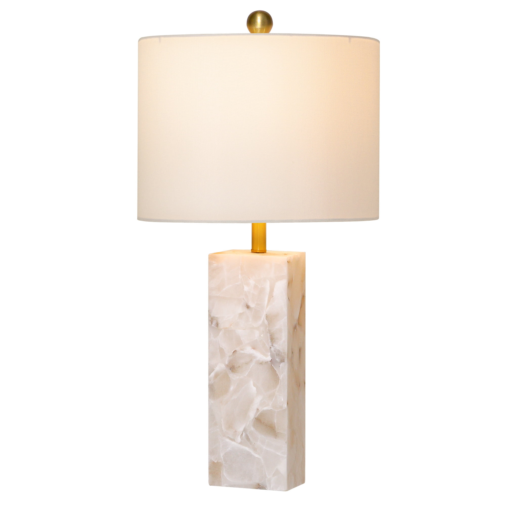 26.5in Alabaster Lamp, Marble Lamp Nightstand Lamp Bedside Desk Lamp with White Linen Lampshade for Bedroom Living Room Office