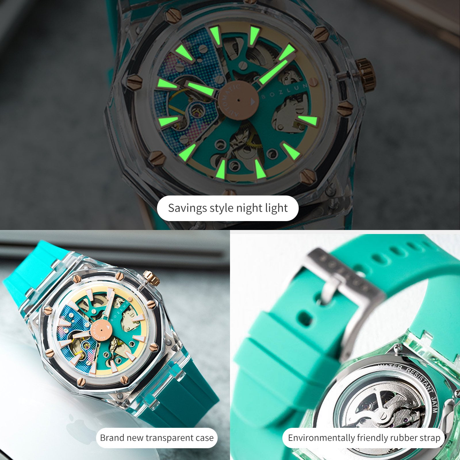 BOZLUN Watches for Men Skeleton Automatic Mechanical Watch Luxury Dress Stainless Steel Waterproof Luminous Wrist Watches