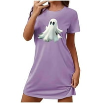 Sakmal Nightgowns for Women Cute Halloween Night dress Ghost Print Purple Short Sleeve Nightgowns