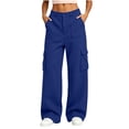 thumbnail image 2 of Atkumj Cargo Pants Women with Multi Pocket Stylish Button Sweatpants Women Casual Solid Color Wide Leg Pants for Fall Winter S, 2 of 8
