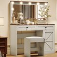 thumbnail image 4 of White 43.4" Vanity Table With 11 Led Lights, Large Mirror, 3 Drawers, Adjustable Brightness, Women's Dressing Desk And Stool, 4 of 5