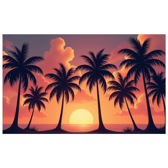 Colorful Design Palm Tree Sunset View Ocean Landscape Scenery for Tropical Party Beach Wedding Summer Vacation