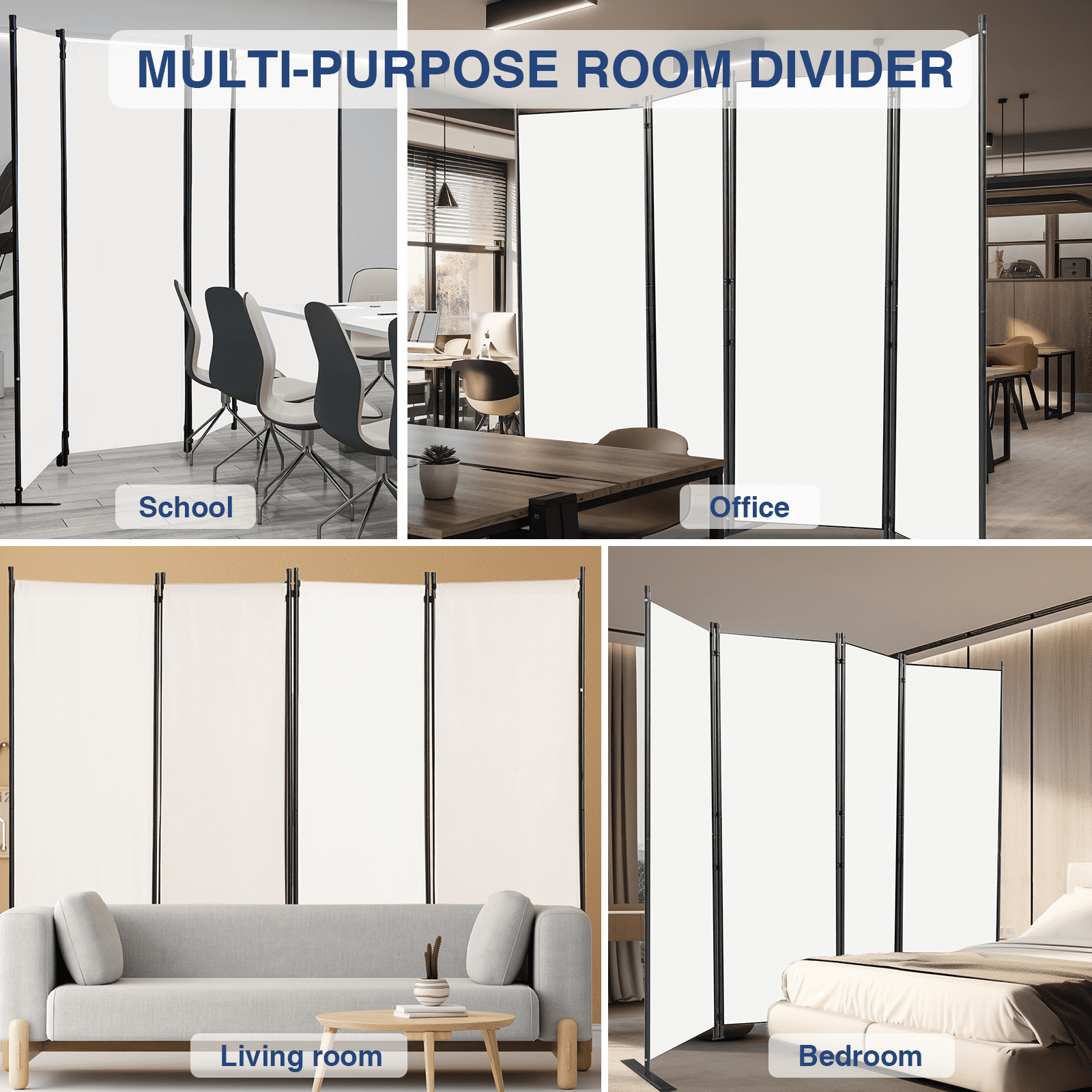 Room Divider-4 Panels Folding Privacy Screens, Partition Room Dividers Wall for Separation, Home, Office, Classroom, Studio