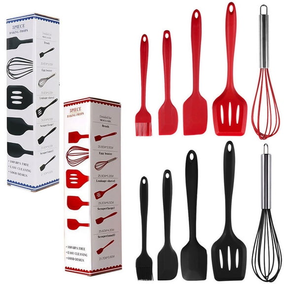 LNJBABAO 10 Piece Silicone Spatula Set Egg Beater Scraper Spoonula Spatulas Brush Red Black for Baking Cooking