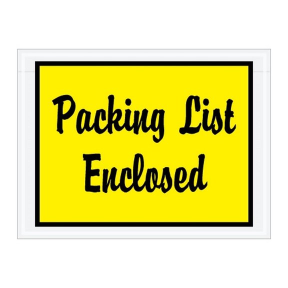 Full Face-Script Yellow "Packing List Enclosed" Envelopes 4 1/2" X 6" (1000 Case)