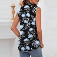thumbnail image 5 of Xdegoge Sleeveless Blouse for Women V Neck Lapel Collar Work Office Tank Tops Retro Vertical Striped Print Slimming Fit Breathable Soft Satin Fabric Summer Tops, 5 of 6