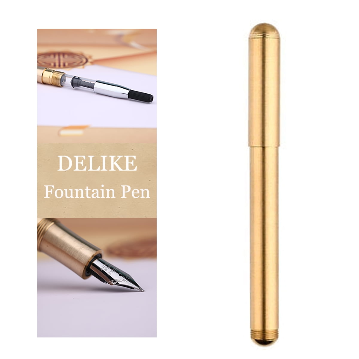 Threaded Surface EF/F/Bent Nib Gift Pen and Box Delike Metal Brass Fountain Pen 