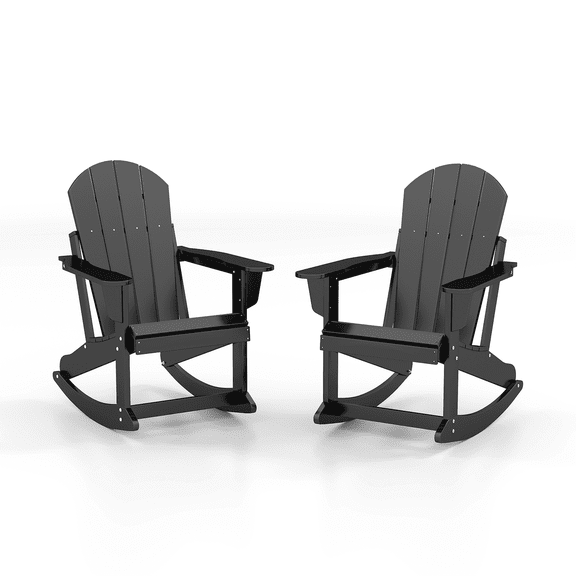 FODINGHILL Outdoor Rocking Chair Set of 2,HDPE All Weather Adirondack Rocking Chair For Indoor,Balcony,Garden,Porch,Black
