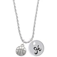 thumbnail image 1 of Delight Jewelry Silvertone Large Basketball Silvertone Script Initial Disc - H - Charm Necklace, 20"+3", 1 of 4