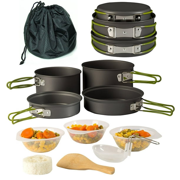 Wealers Camping Cookware 11 Piece Outdoor Mess Kit Backpacking