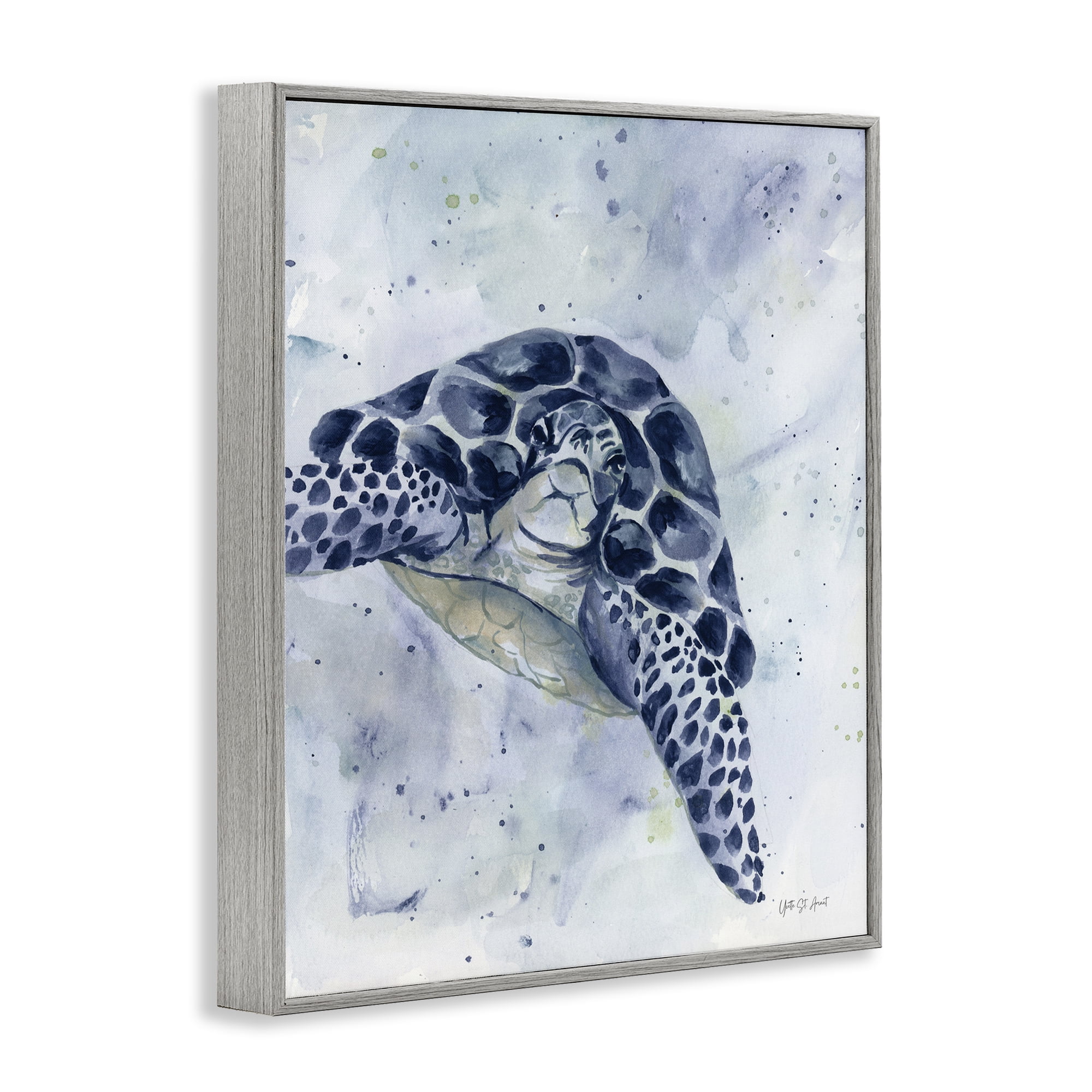 Stupell Industries Swimming Blue Turtle Animals & Insects Painting Gray Framed Art Print Wall Art, 24 x 30
