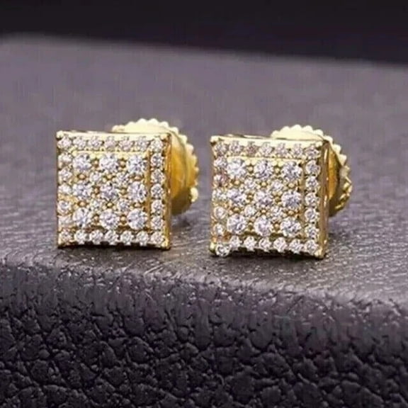 1Ct Round Cut White Moissanite Men's Stud Earrings 14k Yellow Gold Plated Silver