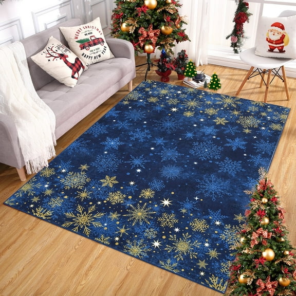 Christmas Snowflake Area Rug Non Slip Entryway Washable Rugs Holiday Throw Carpet Low Pile Soft Floor Mat for Hallway Bedrooms Bathroom