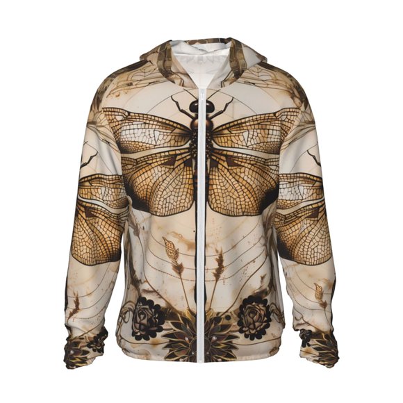 Fotbe Vintage Dragonfly Artwork Chaqueta con Protección Solar UPF 50+ para Hombre y Mujer, Camisa con Capucha y Bolsillos-Medium