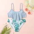 thumbnail image 2 of Ruffles Two Piece Swimwear Outfits Hollow Bikini Summer Kids Swimsuit Girls Set Leaves Print Graphic Bikini Swimsuit Light Blue 10 Years-11 Years, 2 of 7