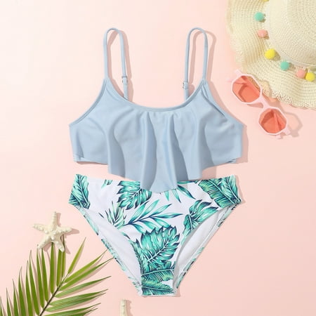 

Cathalem Girls Swimsuits Cow Ruffles Swimwear Outfits Hollow Bikini Summer Kids Swimsuit Girls Set Leaves Print Bathing Suits Girls 10-12 Light Blue 8 Years