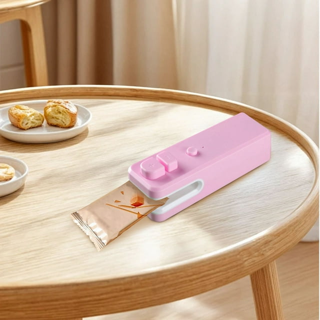 Pink Rechargeable Bag Sealer, Handheld Heat Seal Machine Food Bag Sealer, Rechargeable Bag Sealer and Cutter for Plastic Bags, Heat Seal, Keeps Snacks Fresh, Compact, Portable for Travel, Camping
