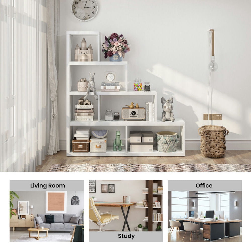 Demi Bonn 6 Cubes Ladder Shelf Corner, 4-Tier Bookshelf Storage Bookcase, White