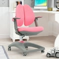 thumbnail image 3 of Gymax Kids Desk Study Chair Adjustable Height Depth w/ Sit-Brake Casters Pink, 3 of 10