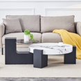 thumbnail image 2 of Table Basse Ronde Moderne et Simple à Double Couche - Dessus en Verre Gris Transparent avec Pieds en L en MDF Noir. la Conception Détachable Peut Rendre l'Utilisation de l'Espace Plus flexible., 2 of 10