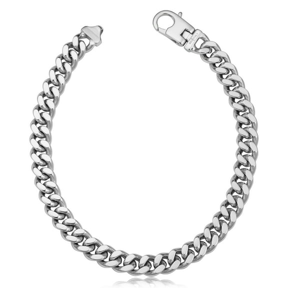 KoolJewelry Solid Sterling Silver 7.3mm Curb Link Bracelet for Men (8.5 inch)