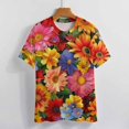 thumbnail image 3 of Floral Colorful Flower Womens Tops Women's Fashion Casual Short Sleeve Flower Print Round Neck Pullover Top Blouse, 3 of 6