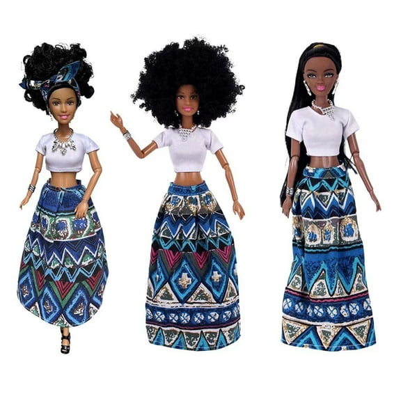 AmaMary 3 Pcs 12 Inch African American Black Doll - Collectible and Dressable Black Hair Tall Body Type Vinyl Dolls Kids Gift