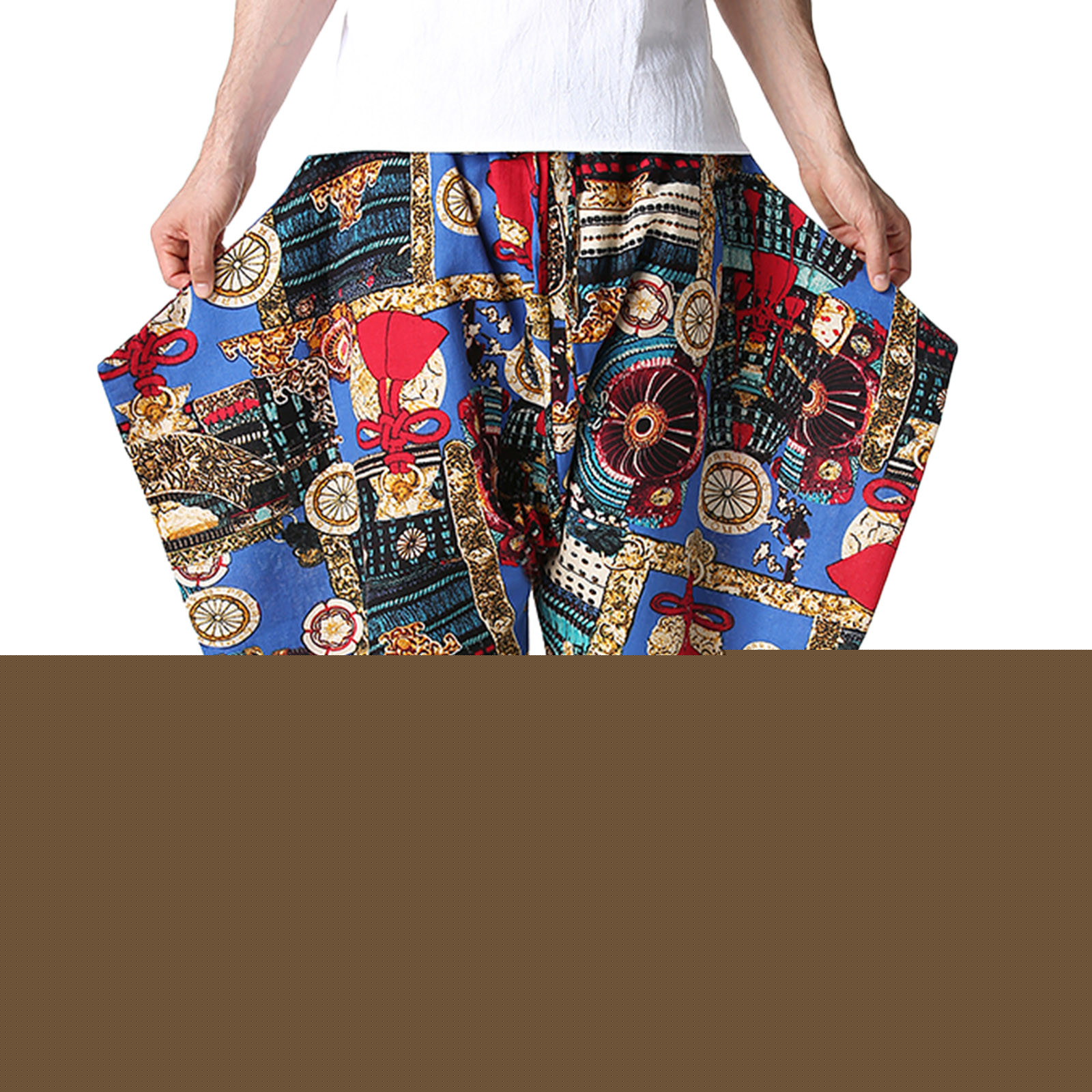 thumbnail image 2 of Pantalones bombachos de cintura media con estampado retro para hombre, informales, a la moda, de algodón, 2 of 9