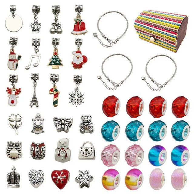 Calendario de Adviento de Navidad DIY pulsera de Navidad para niñas con temática de Navidad colgantes de moda 3 Pandora Charms pulsera