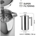 thumbnail image 4 of Secura French Press Coffee Maker, 304 Grade Stainless Steel Insulated Coffee Press with 2 Extra Screens, 34oz (1 Litre), Silver, 4 of 7