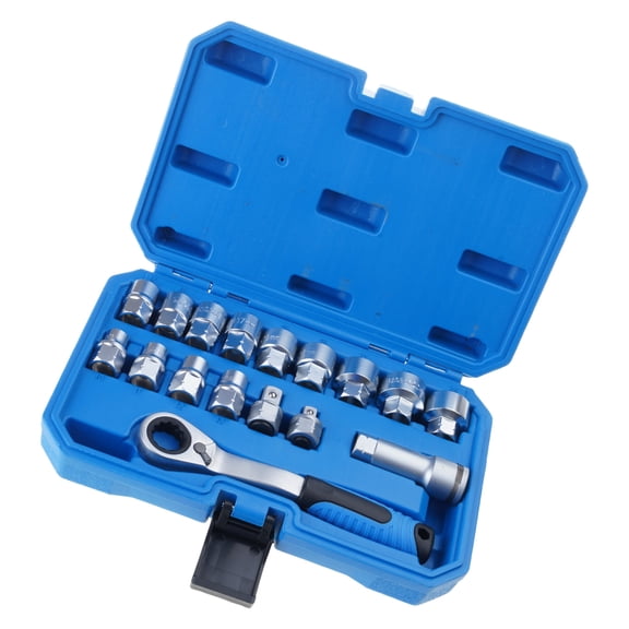 17pcs Heavy Duty Pass Through Socket Set with Ratcheting Head Storage for Auto Repair
