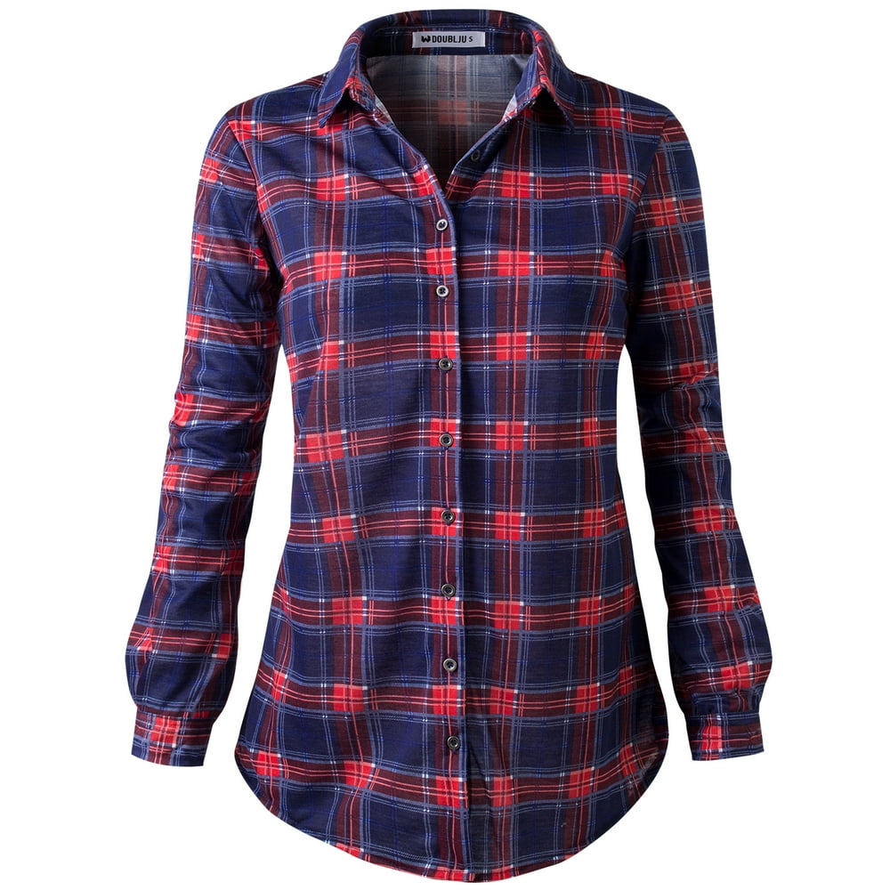 Doublju - Doublju Women's Plaid Flannel Button Down Shirts (Plus Size ...