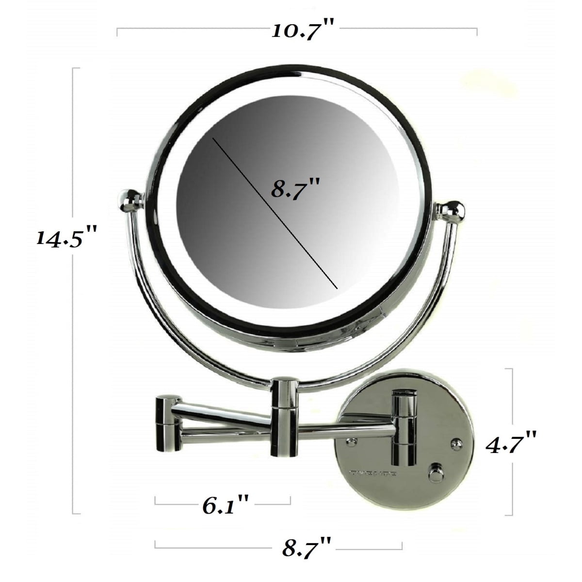 OVENTE 8.5'' Hardwired Lighted Wall Mount Makeup Mirror, 1X & 7X Magnifier, Polished Chrome MPWD3185CH1X7X