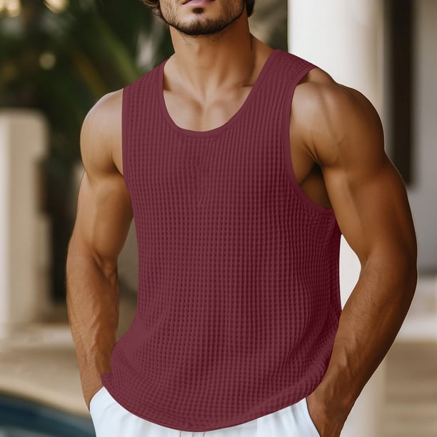 pstuiky Camiseta sin mangas para hombre, Camiseta de tirantes vintage de color liso para hombre, estilo casual, deportiva, transpirable, con cuello redondo Camisas de hombre m