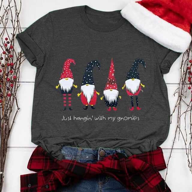Meichang Hauts à Manches 3/4 pour Femmes, Col Rond, Imprimé Joyeux Noël, T-Shirts Amples, Pull de Noël