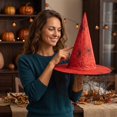 thumbnail image 6 of Halloween Witch Hat Oxford Fabric with Mesh Netting, Pointed Cone Costume Hat with Wide Brim, Wizard Headwear for Party Dress Up Cosplay Event Red, 6 of 6