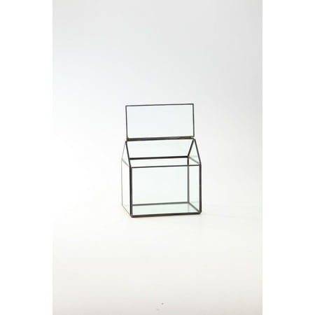 UPC: 0193228132131 | CC Home Furnishings 6.5  Clear and Black Geometric Hand Blown Glass Terrariums with Hinged Lid