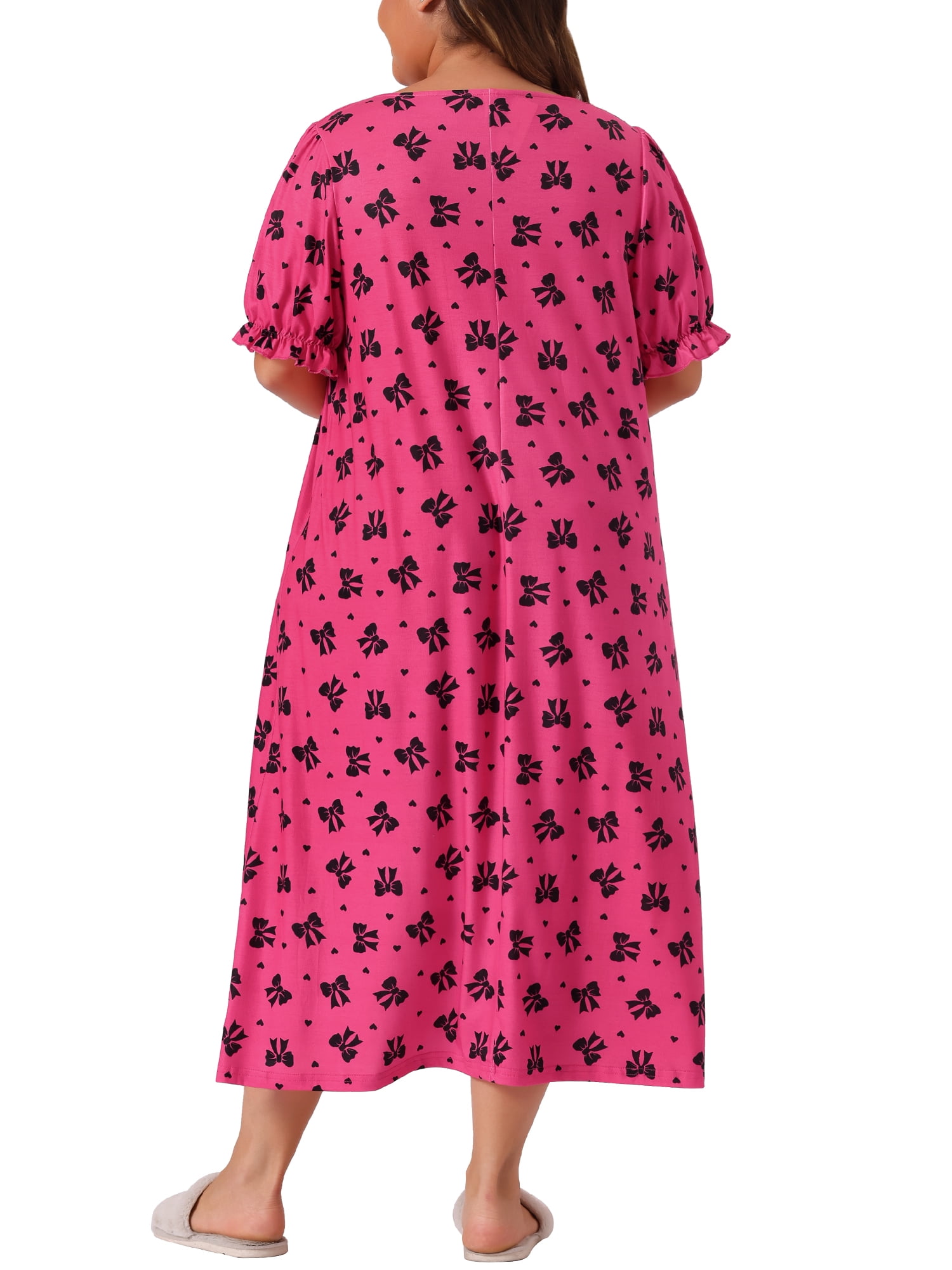 DARING DIVA Women's Plus Soft Crew Neck Cute Cherry Ruffle Nightgown 2X Hot Pink