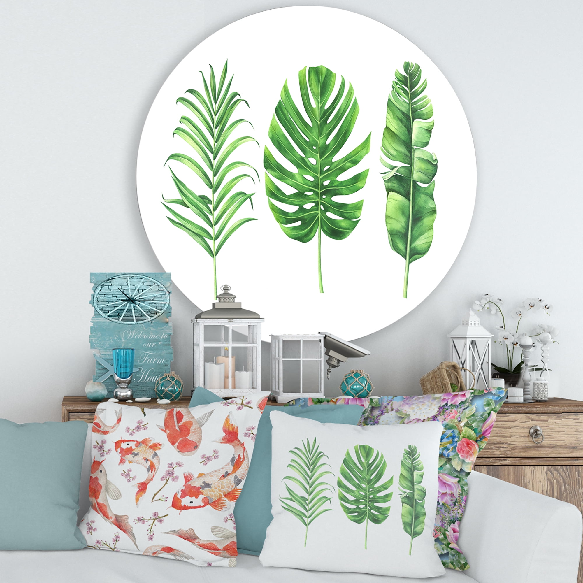 Designart 'Close Up Of Tropical Leaf Of Monstera IV' Farmhouse Circle Metal Wall Art 29x29 - Disc of 29