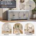 thumbnail image 7 of Shoe Storage Bench with Cushion, 47" Rustic Entryway Bench with 4 Rattan Doors, 2-Tier Shoe Organizer Cabinet with Adjustable Shelves for Living Room, Gray, 7 of 7