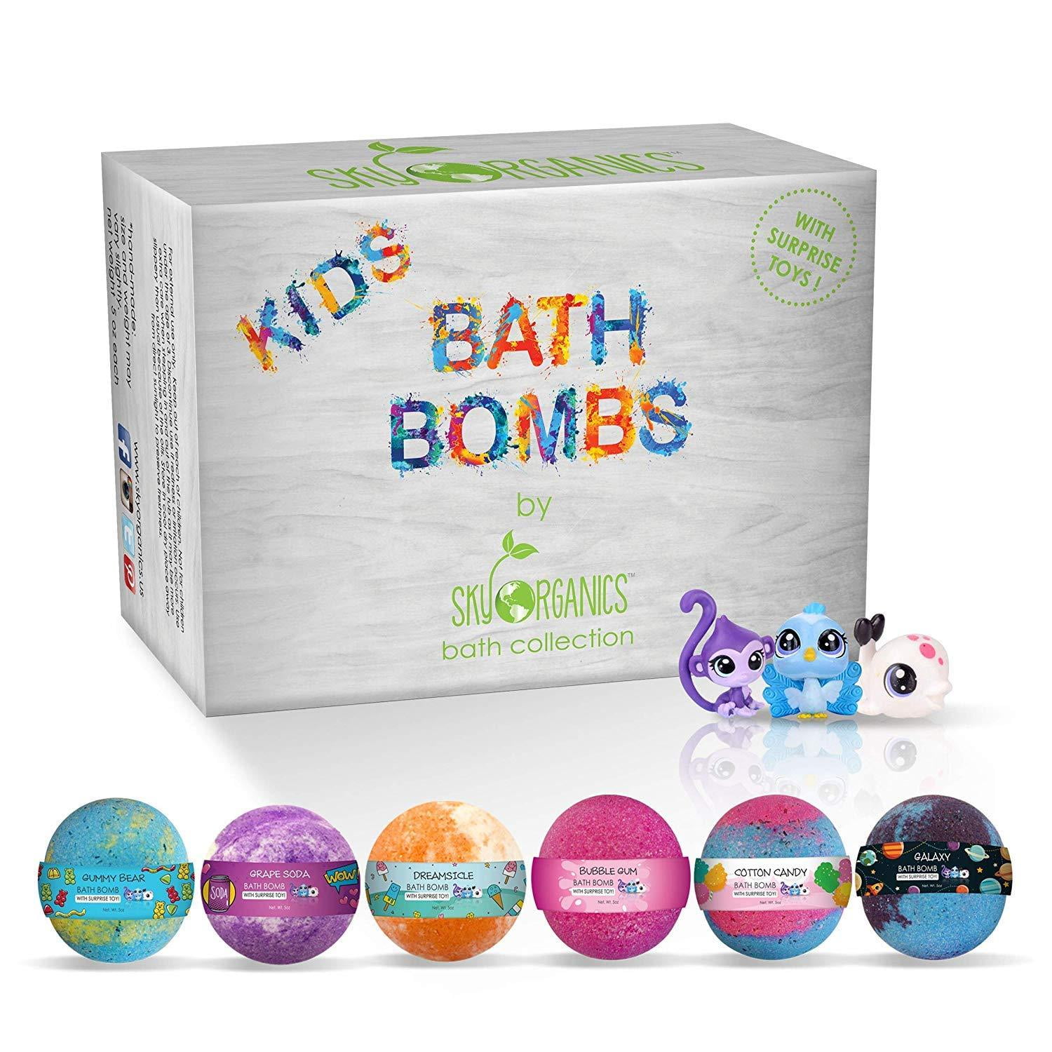 Sky Organics Kids Bath Bombs Gift Set with Surprise Toys Inside Fun