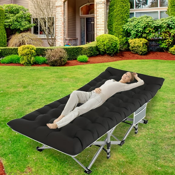 600 Lbs Heavy-Duty Portable Folding Camping Bed | 6-Position Adjustable with Mattress & Pillows | Breathable Fabric & Thick Steel Frame | Lightweight Sturdy for Camping, Hiking & Travel | Ideal for