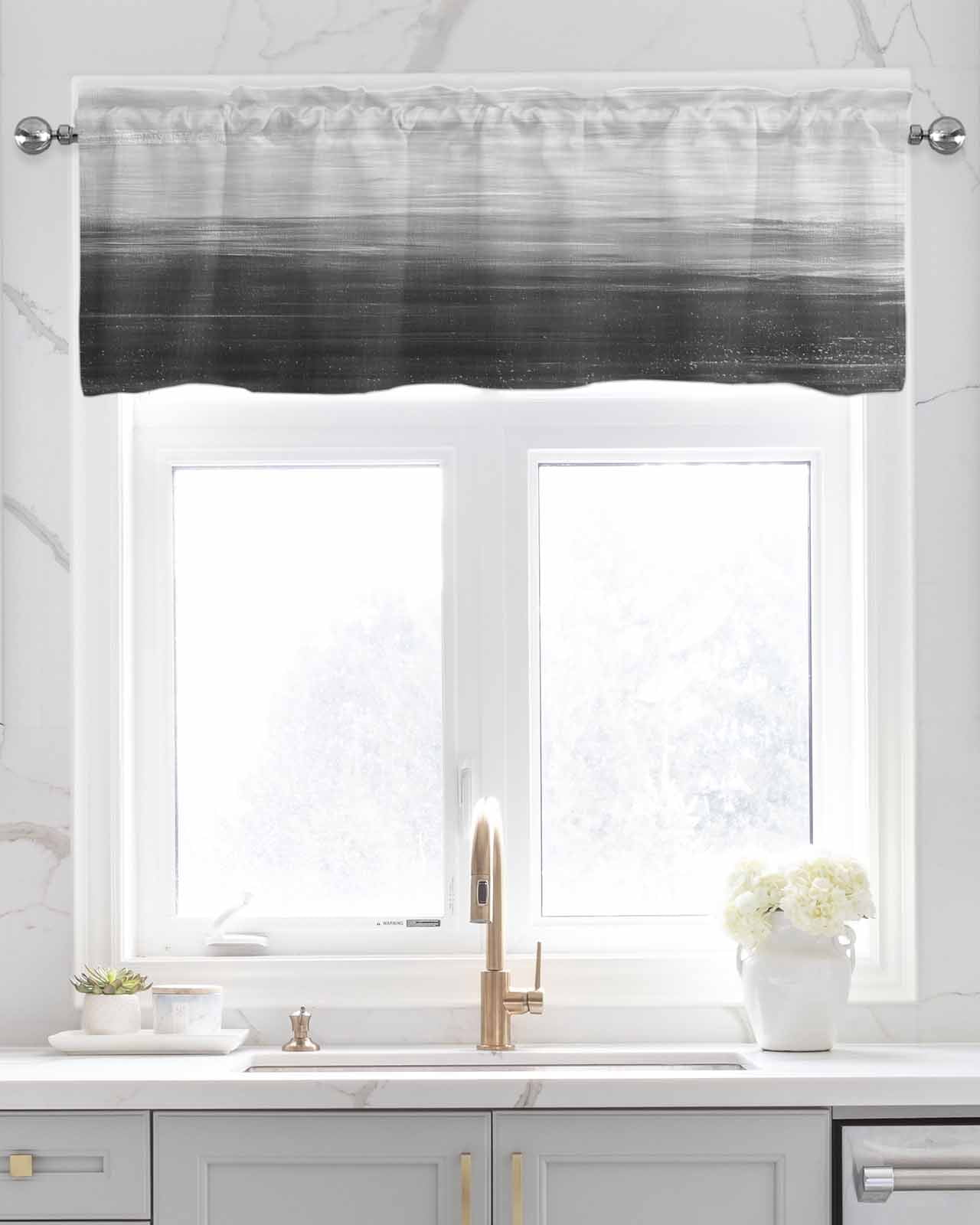 Black Gray Kitchen Valances for Windows Farmhouse Linen Window Valance Curtain for Living Room Window Treatment Ombre Modern Oil Painting Aesthetics Abstract Art Valance Rod Pocket, 42 x 12 Inch
