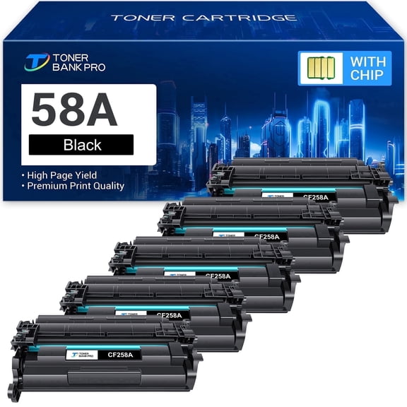 Toner Bank 58A Toner Cartridge Black (with Chip) CF258A Compatible for HP 58A CF258A 58X CF258X M404dn LaserJet Pro M404dn MFP M428dw M404 M404n M404dw M428fdn M428fdw M428 Printer Ink (5-Pack)