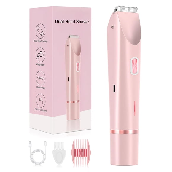 Dermave Bikini Shaver 2.0 Recortadora de bikini eléctrica de doble cabezal para mujer 2 en 1 Afeitadora para mujer, impermeable, húmeda y seca, Glow Aura, para cara, piernas, axilas (rosa)