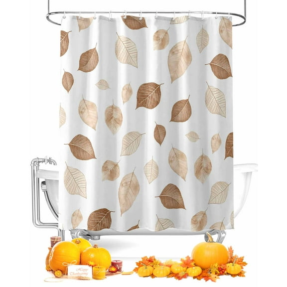 Fall Shower Curtain Fallen Leaves Bathroom Curtains with Hooks, Waterproof Fabric Autumn Leaf Thanksgiving Bath Shower Curtains Set for Bathroom Bathtubs Decor 72x72 Inch