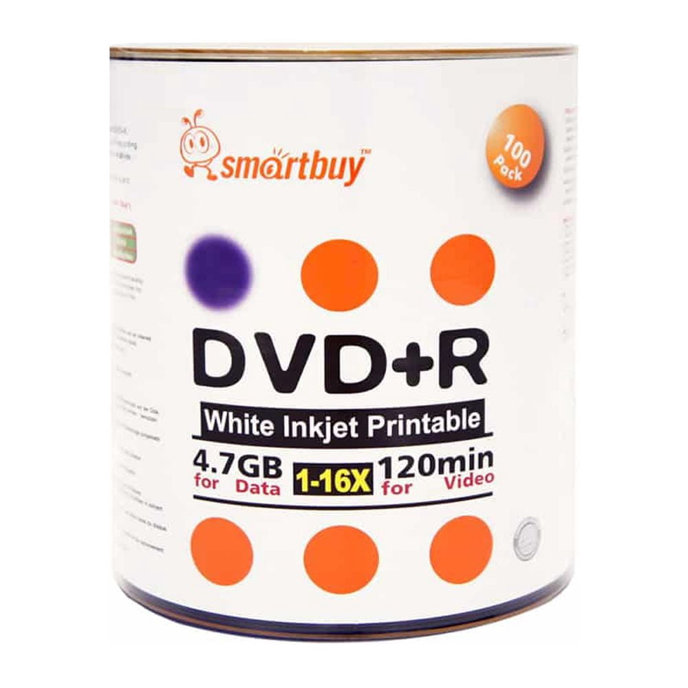 500 Pack Smartbuy 16X DVD+R DVDR 4.7GB White Inkjet Hub Printable Data Video Blank Recordable Disc