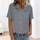 thumbnail image 5 of Mujeres Manga Corta Tops Casual Color Sólido Bolsillo Manga Corta Blusa Botón Arriba Cuello de Giro Casual Blusas de Manga Corta para Mujeres, 5 of 6