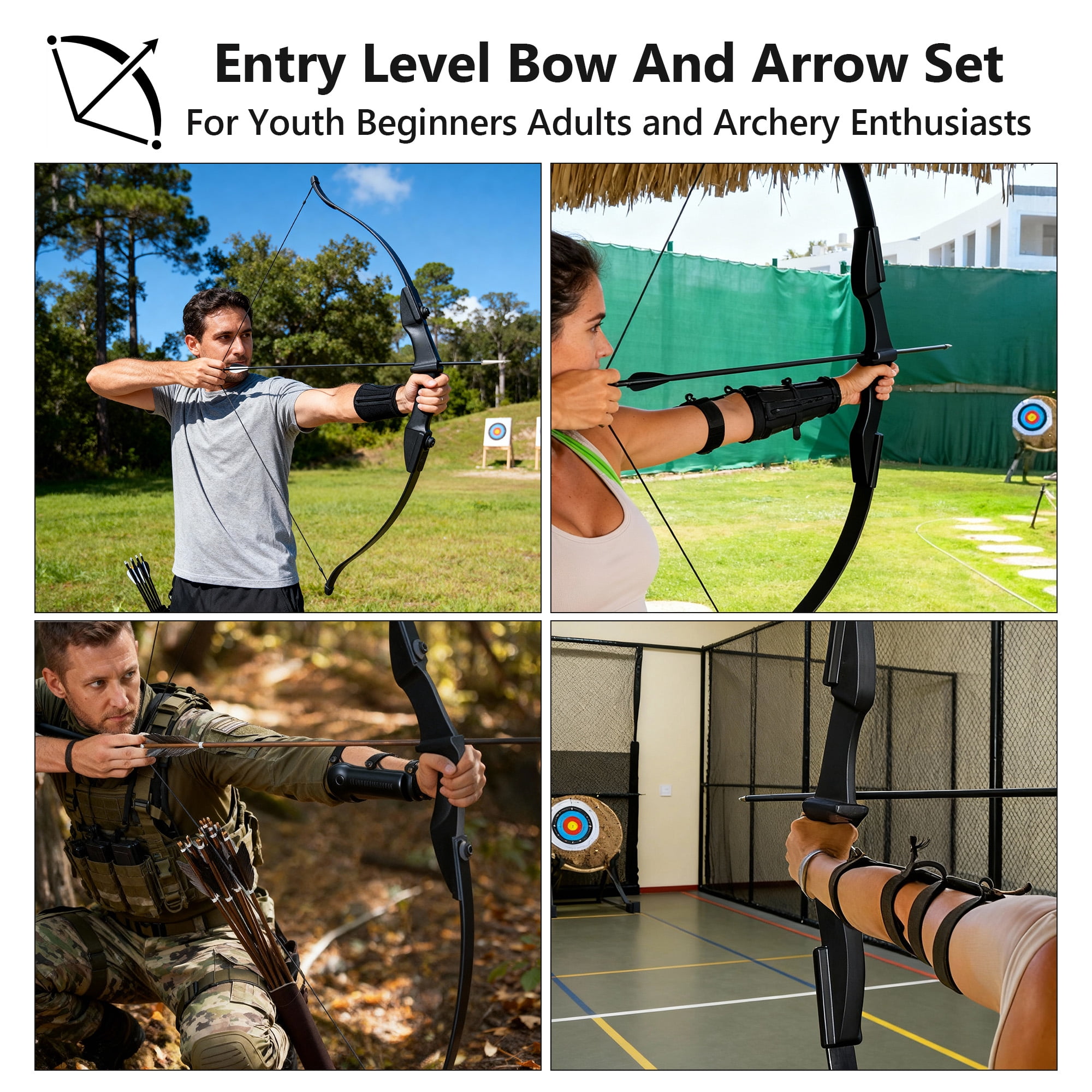 Petoto Bow and Arrow Set, 51" Recurve Bows for Adults/Beginners 30lbs, Archery Set for Left and Right Handed Outdoor Target Practice